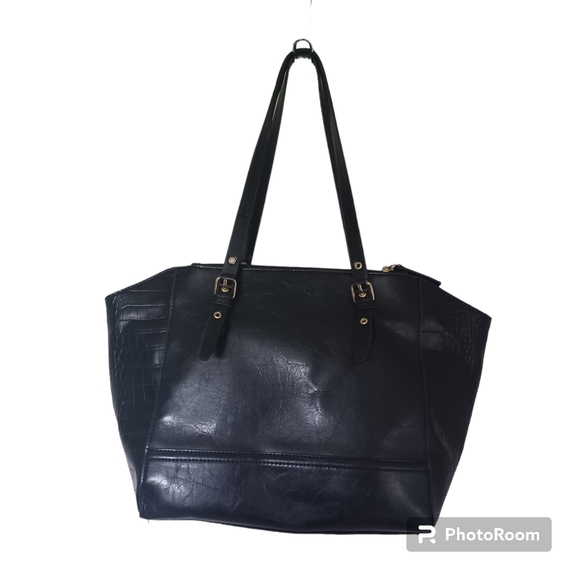 Black Croc Embossed Shoulder Tote Bag - Picture 12 of 12